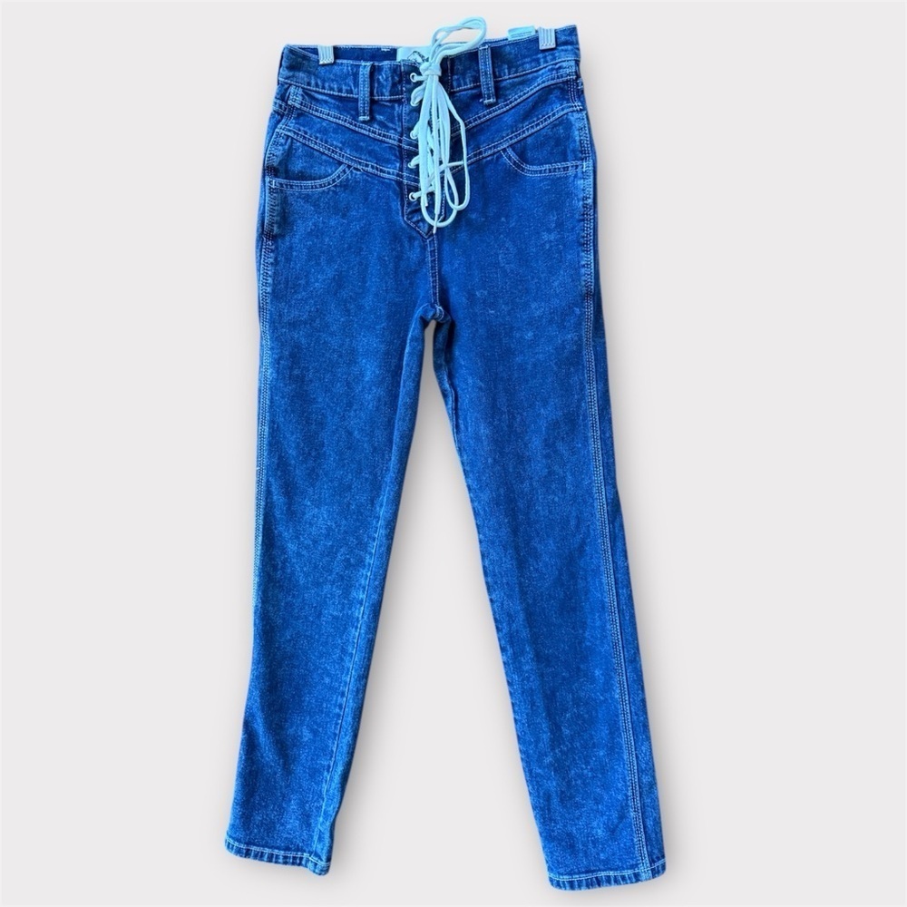 vintage Jordache high-rise straight denim jeans with a crystal lace-up front 90s